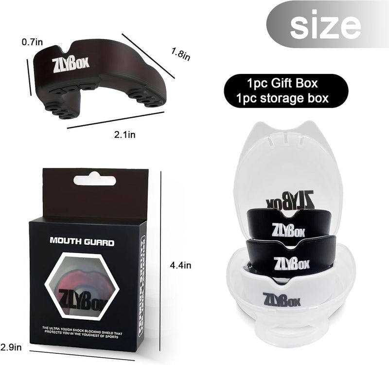 ZLYBox Dual-Layer Sports Mouth Guard for Adults & Youth with Case - Dental Protection for Boxing, Football, MMA, Hockey, Basketball, Lacrosse & All Contact Sports (Black red) - Image 3